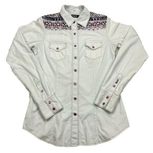 Cruel Western Shirt Womens SMALL Aztec Southwestern Embroidered Yoke Pearl Snaps